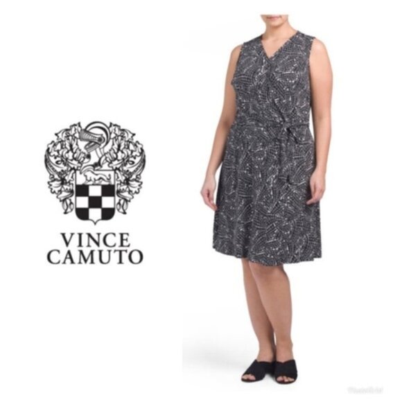 Vince Camuto Womens Black White V Neck Sleeveless Wrap Dress Plus Sz 3X New - Picture 9 of 10